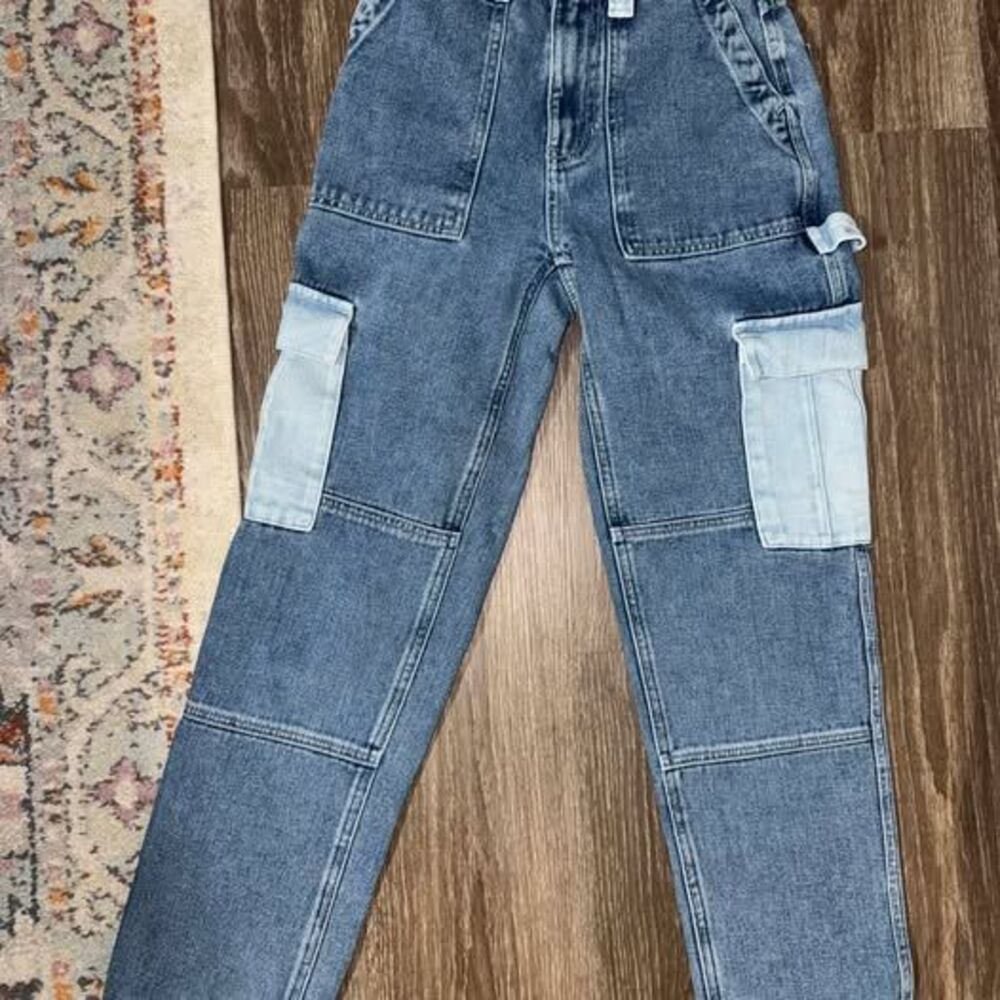 PacSun Womens Two-Tone Cargo Jeans Blue Straight Leg Denim Size 23